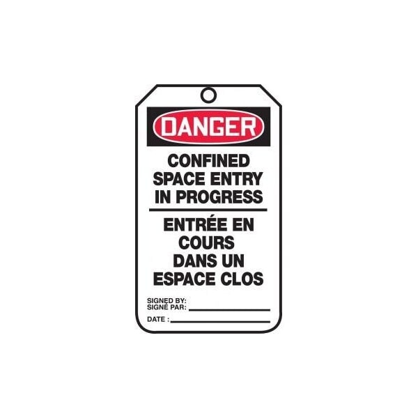 Accuform French Bilingual Safety Tags, DANGER CONFINED SPACE ENTRY IN PROGRESS, 5.75in x 3.25in, 5PK TCF191PTM - main